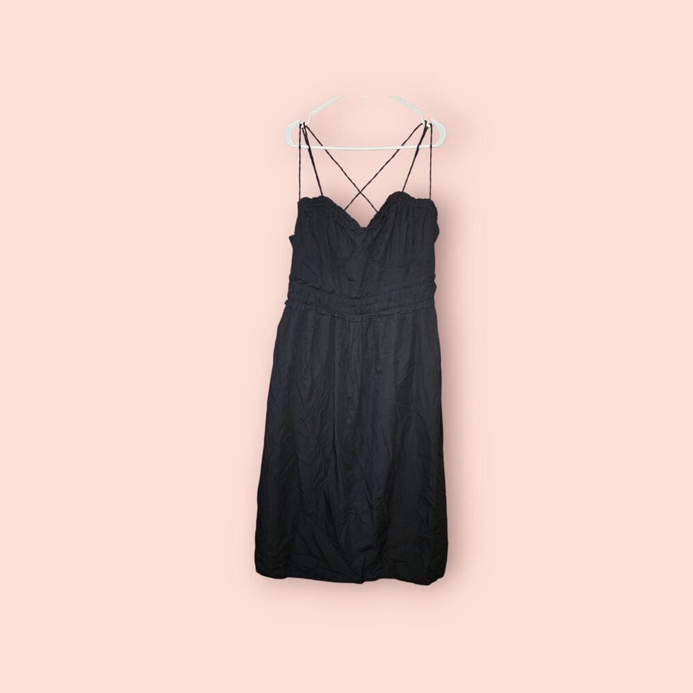 Anthropologie Women's Black Sleeveless Tie Strap ALine Corset Midi Dress Size XL